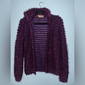 1970's Fuzzy Long Sleeve Vintage Cardigan Purple Mohair Sweater Size 6